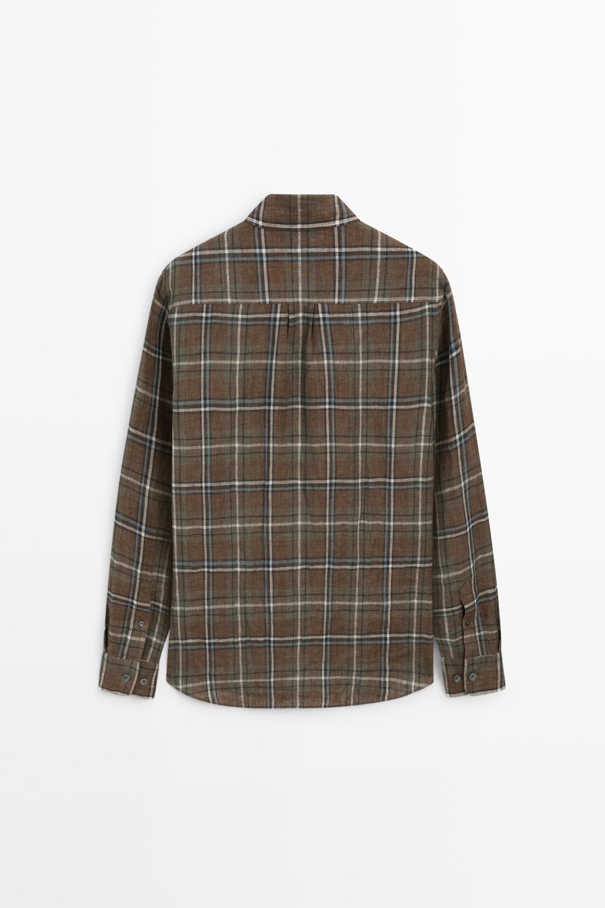 100% linen regular fit check shirt